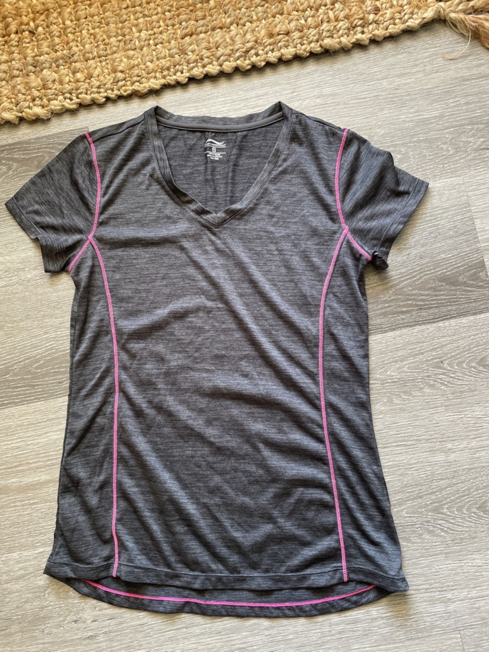 Sport Essentials Women’s Gray V-Neck Active Tee with Pink Piping